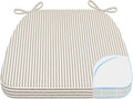 AAAAAcessories D-Shaped Chair Cushions, 2" Thick Dining Chair Pads with Ties and Removable, Machine-Washable Cover, 17" x 16", Natural Sand Pinstripe
