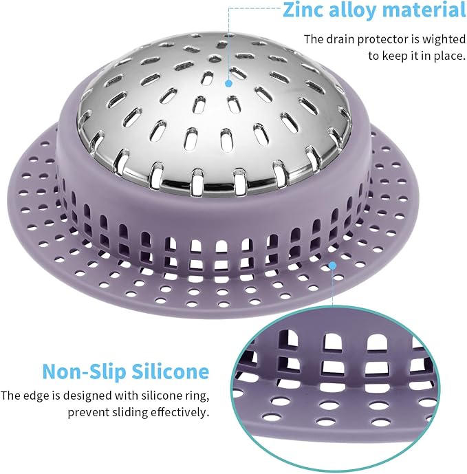 Aluvor Bathtub Drain Hair Catcher Shower Drain Cover Sink Drain Protector for Pop-Up & Regular Drains, Purple