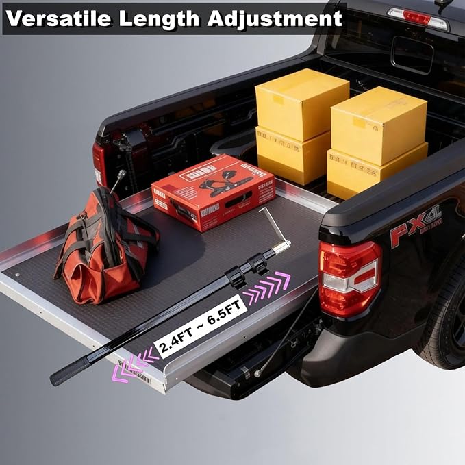 Truck Bed Cargo Grabber Reach Retriever Tool, New Upgraded Extendable Pull Push Pole with Hooks, Used for Pickup Truck, SUV, Trailers, RVs (Aluminum Alloy)