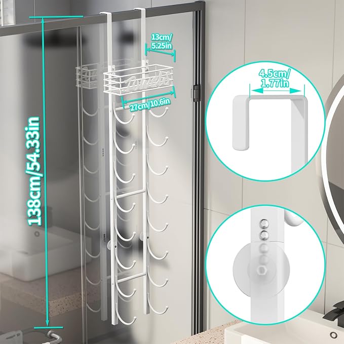 HapiRm Towel Racks for Bathroom Storage - 9 Tier Over The Door & Wall Mount Rolled Towel Storage Organizer Holder with Metal Shelf Basket for Small Bathroom, Camper, Rv - White, Patented