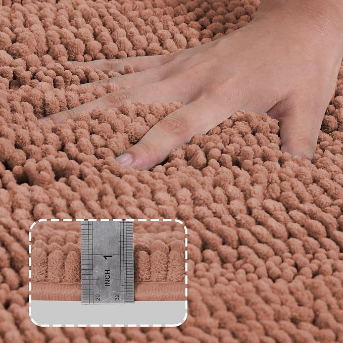 Turquoize Chenille Bath Rugs Shaggy Bathroom Rugs Non Slip Bath Mat for Bathroom 24 x 36 Muted Clay Bath Rug for Extra Soft and Absorbent Area Rug, 24"x 36", Muted Clay