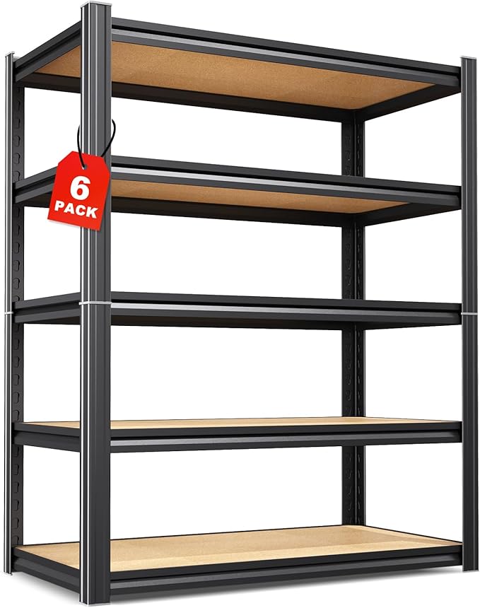 Set of 6,71"H-35"W-16D Garage Shelving-2050LBS 5 Tier Storage Shelves,Adjustable Heavy Duty Metal Shelving Unit and Storage Large Rack,Utility Steel Shelf For Shop Warehouse Industrial Pantry Basement