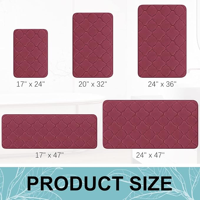 OLANLY Memory Foam Bath Mat Rug 47x24, Ultra Soft and Absorbent Bathroom Rugs, Non-Slip, Comfortable, Machine Washable Bath Carpet for Bathroom Floor, Tub, Shower and Home Decor Accessories, Burgundy