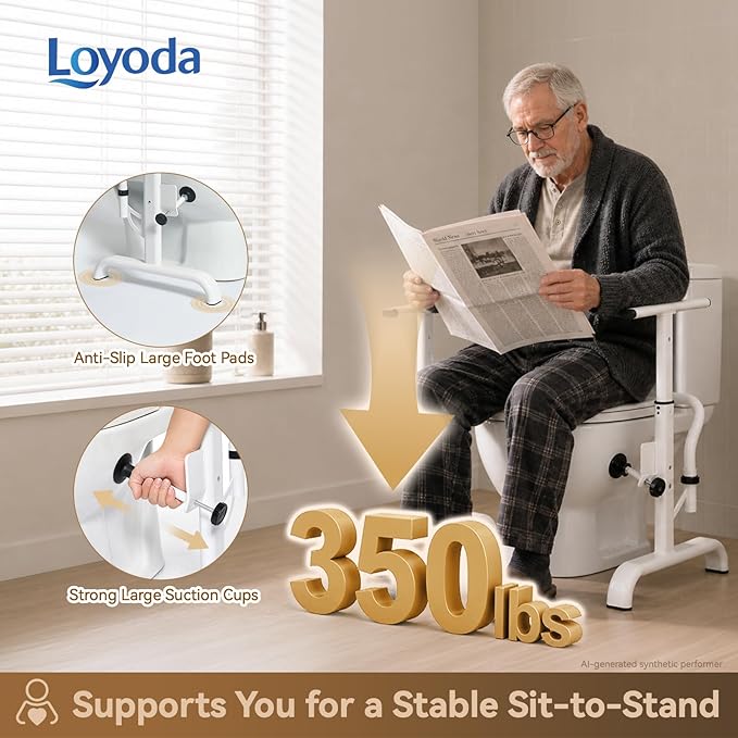 Toilet Safety Rails for Seniors, 350 LBS Heavy Duty Adjustable Toilet Grab Bars, Raised Toilet Assist Frame for Elderly, Disabled & Post-Surgery Recovy ﻿