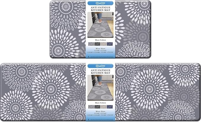 LuxStep Kitchen Mats for Floor,Cushioned Rug Anti-Fatigue Mats for Kitchen Decor Accessories,Waterproof Non-Slip Mats and Rugs Set for Office,Floor,Laundry 17.3"×30"+17.3"×59",Grey