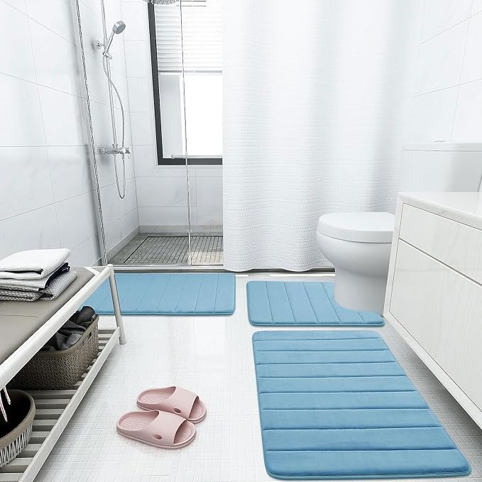 Buganda Memory Foam Bath Mat, 70" x 24", Ultra Soft and Non-Slip Bathroom Rugs, Water Absorbent and Machine Washable Bath Rug Runner for Bathroom, Shower, and Tub, Blue