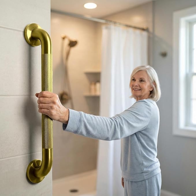 24 Inch Gold Stainless Steel Handrail, 1.25 Inch Diameter,Safety Grab Bars for Wall,Door, Handicap Grab Bars for Bathroom, Shower, Toilet, RV, Stair Railing Indoor & Outdoor
