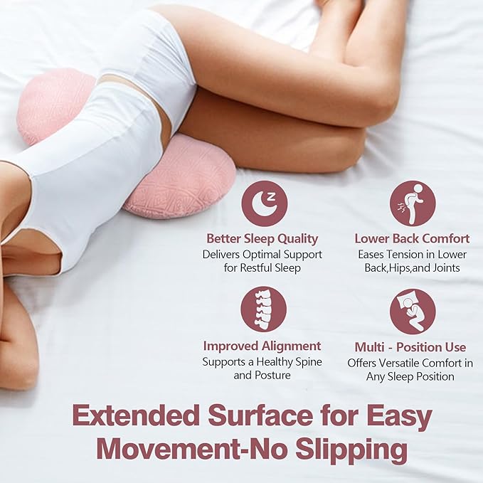 COMFYTHERA Lumbar Support Pillow for Sleeping Memory Foam Lumbar Support Cushion for Lower Back Pain Relief, Back Support Bed Pillow Waist Support (Pink, Large)