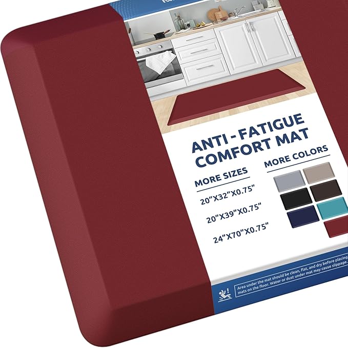 KitchenClouds Kitchen Mat Cushioned Anti Fatigue Rug 20"x39" Water Resistant, Non Slip, Standing and Comfort Desk/Floor Mats for House Sink Office (Red)