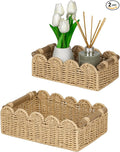 CubesLand Toilet Paper Storage Organizer Basket, Scalloped Decorative Baskets for Over Toilet Shelves, Wicker Small Basket Perfect for Home Countertop Storage & Decor, Living Room Shelf Decor, Beige