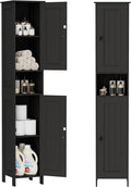 Homleke Tall Bathroom Storage Cabinet with 2 Doors, 67"H Narrow Storage Cabinet with Adjustable Shelves& Anti-Tip Design, Reversible Door Installation, Easy Assembly, 11.8 x 11.8 x 66.9 Inches, Black
