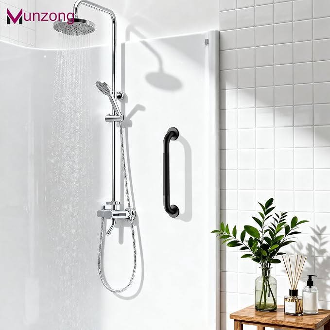 3 Pack Bathroom Grab Bar for Commercial, Munzong 18" 36" 42" Black Shower Grab Bar Bundle,1.25" Diameter Handicap Balance Bar,Anti Slip Safety Hand Rail for Elderly Injury Senior Assist Bath Handle