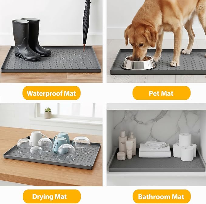 TigeJoy 25" x 22" Under Sink Mat for Kitchen – Waterproof Silicone Cabinet Protector, Leak-Proof Liner with Raised Edges, Non-Slip Under Sink Organizer Tray for Cabinets, Boot Tray, Pet Feeding Mat