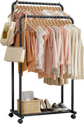 Sakugi Clothes Rack - Clothing Rack with Storage Mesh Shelf & Casters, Heavy-Duty Metal Clothing Rack for Hanging Clothes, Dresses, Coats, Large Load Capacity, Easy Assembly, Black, 28.0"x16.0"x59.0"