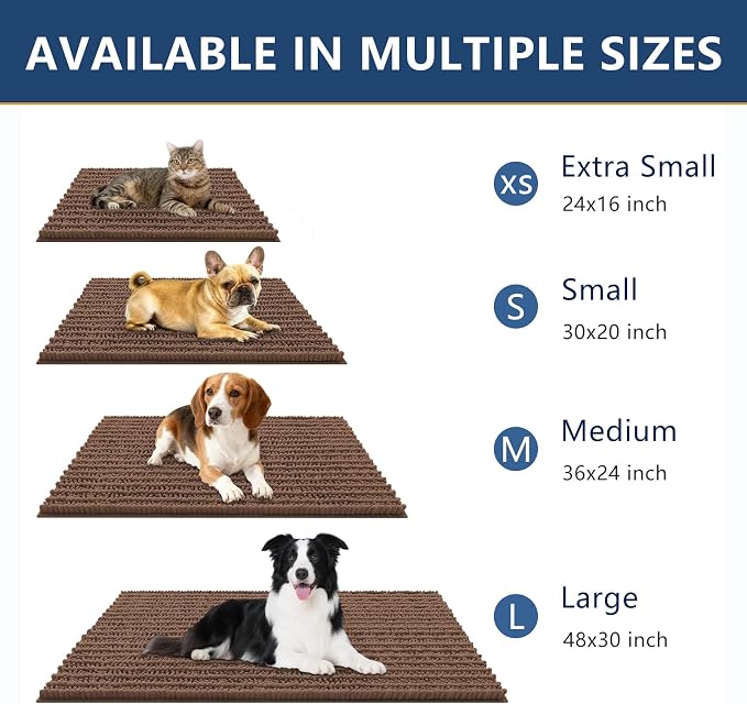 Smiry Dog Door Mat for Muddy Paws 30x20, Absorbent Dirt Trapper, Non-Slip Washable Chenille Entryway Rug for Inside Floor, Mocha, Layered Pattern