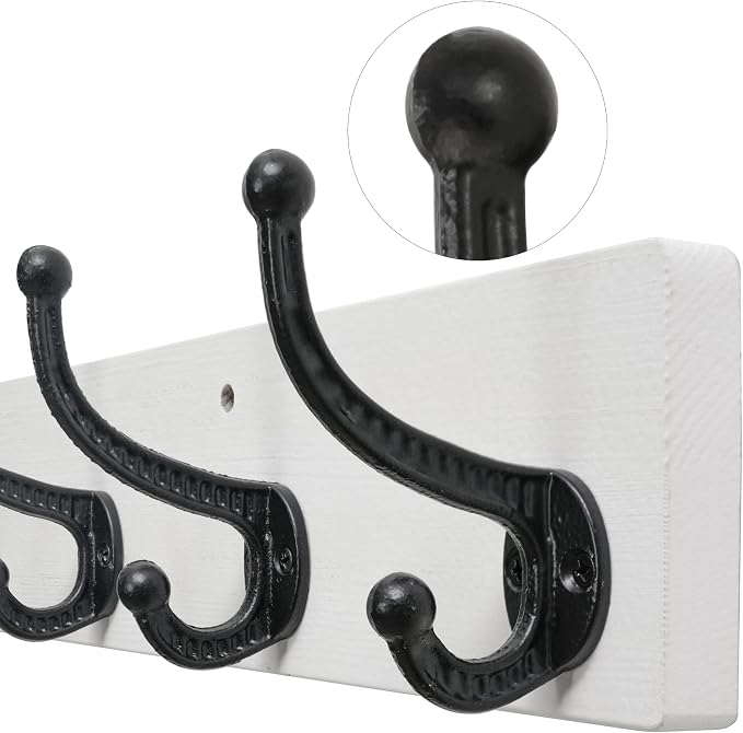 WEBI Rustic Coat Rack Wall Mount,30" Long 7 Cast Iron Coat Hooks Wall Mounted,Heavy Duty Wood Wall Coat Hanger Hooks for Hanging Coats,Jacket,Clothes,Backpack,Farmhouse,Black on White,2 Packs