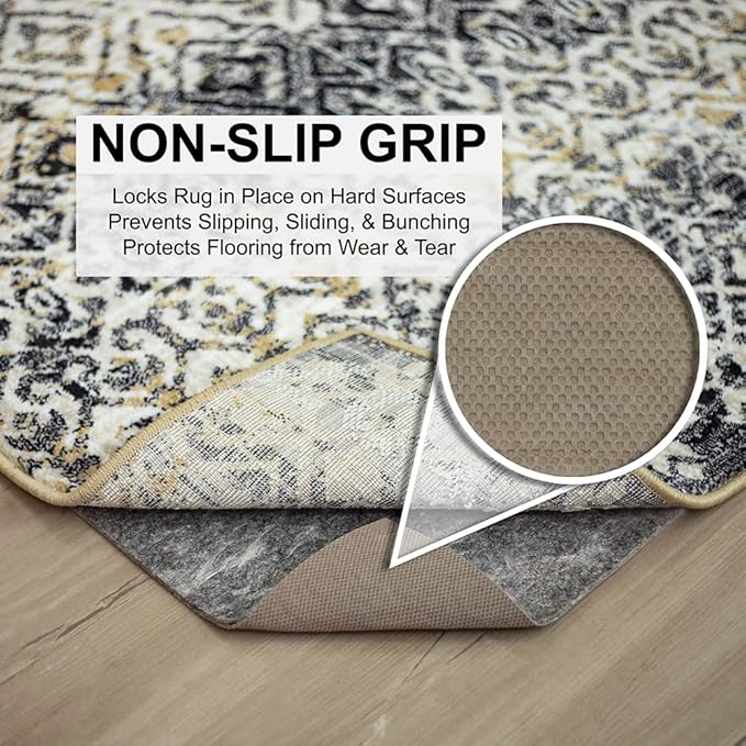 Mohawk Home Non Slip Rug Pad 6' Round - 3/8" Thick Felt + Latex Rubber Gripper - Dual Surface Cushion for Hardwood, Carpet, Tile Floors, Made in USA