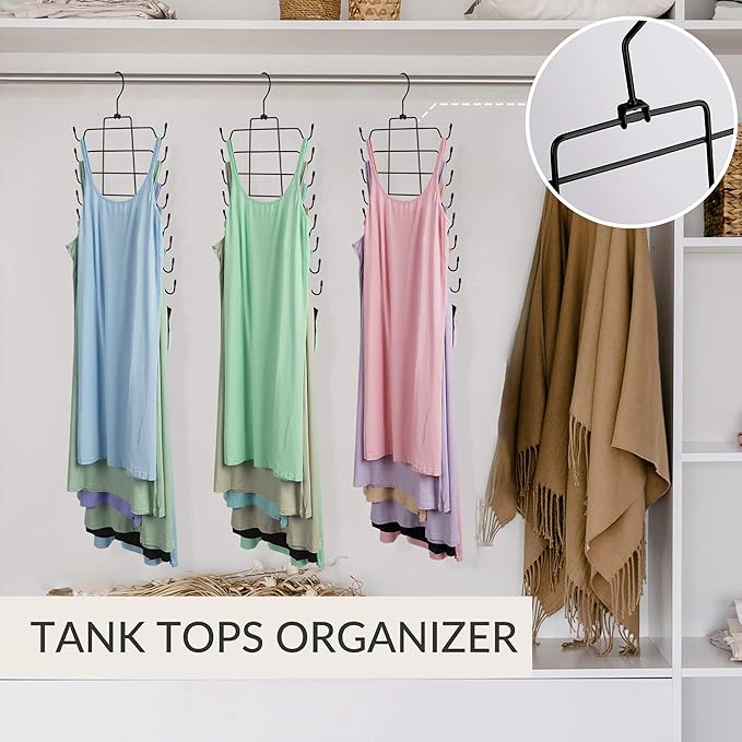 ZEDODIER 3 Pack Tank Top Hanger Space Saving, Bra Hangers for Closet Organizer, Hanging Bra Organizer Tank Tops Holder with 24 Hooks, Metal Closet Organizers and Storage Small Space Solutions, Black