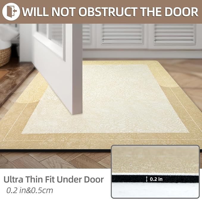 Large Bath Mat Rug, Rubber Non Slip Bath Mat Super Absorbent Quick Dry Bathroom Floor Mat Thin Bathroom Rugs Fit Under Door-Shower Rug for in Front of Bathtub Shower,Beige, Easy to clean, 23.6"x35.4"