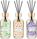 Reed Diffuser Set of 3 - Linen Lavender Jasmine Oil Diffuser with 15 Sticks, Reed Diffusers for Home Bathroom Shelf Air Freshener, 1.7 Fl. Oz Each, Total 5.1 Fl. Oz
