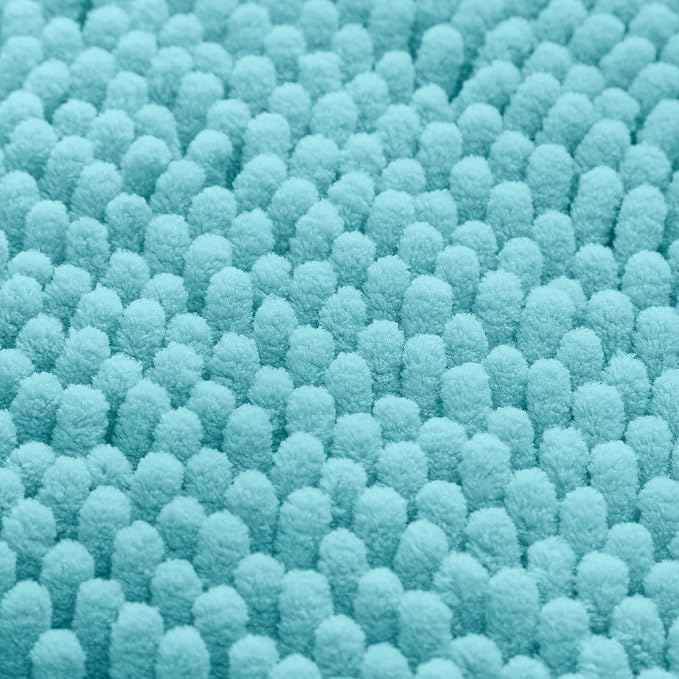 HOMEIDEAS 3 Pieces Bathroom Rugs, Ultra Soft Non Slip Absorbent Chenille Toilet Bath Mat Set (Aqua Blue)
