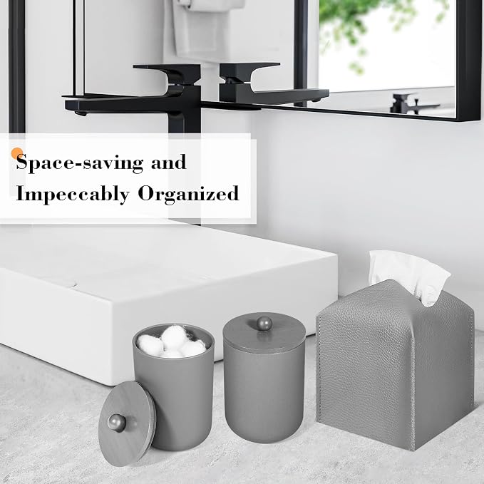 Grey Bathroom Accessories Set, 10Pcs Bathroom Accessory Set with Trash Can, Soap Dispenser and Toothbrush Holder, Soap Dish, Cotton Ball & Qtip Holder, Toilet Brush Holder, Tissue Box Cover