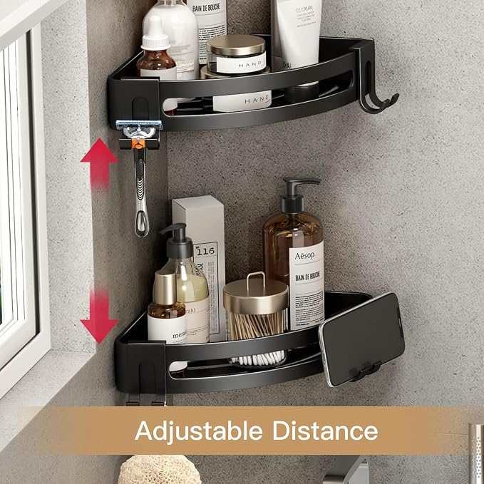 VOLPONE 3-Pack Black Triangle Shower Caddy, 3-Tier Corner Shelves, Rustproof Shower Storage Rack, Drill Free Wall Mount Shower Organizer, 40lbs Load Capacity