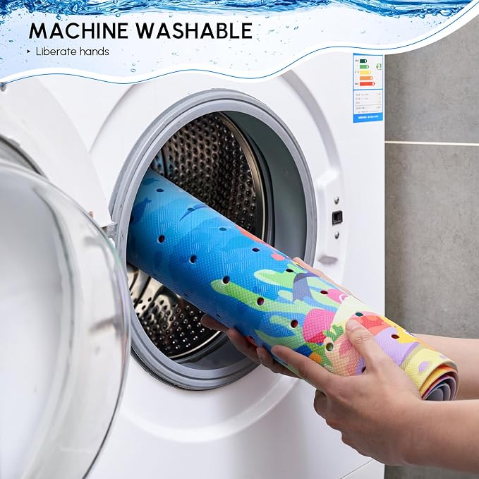 Bath Mats for Tub Kids - Large Cartoon Non-Slip Bathroom Bathtub Kid Mat for Baby Toddler Anti-Slip Shower Mats for Floor 40x16,with Drain Holes and Suction Cups Machine Washable, Boy - Submersible