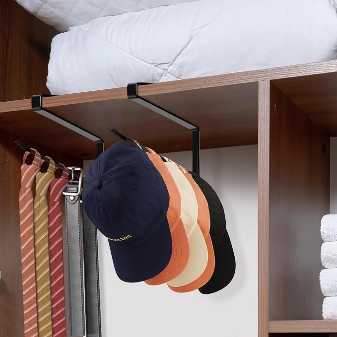 2 Pack Tumbler Lid Organizer, Horizontal Tumbler Lid Storage Hook to Hold Up 20 Lids, Space Saving Cup Lid Holders Under Cabinet Tumbler Lid Hook for Kitchen Organizer, Paper Towel Rack Hanger (Black)