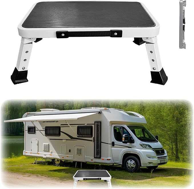 RV Step Stool Foldable Adjustable Step Ladder Sturdy Metal Stable Step Stool with a Non-Slip Platform Supports up to 500 lb with Non-Slip Rubber Feet