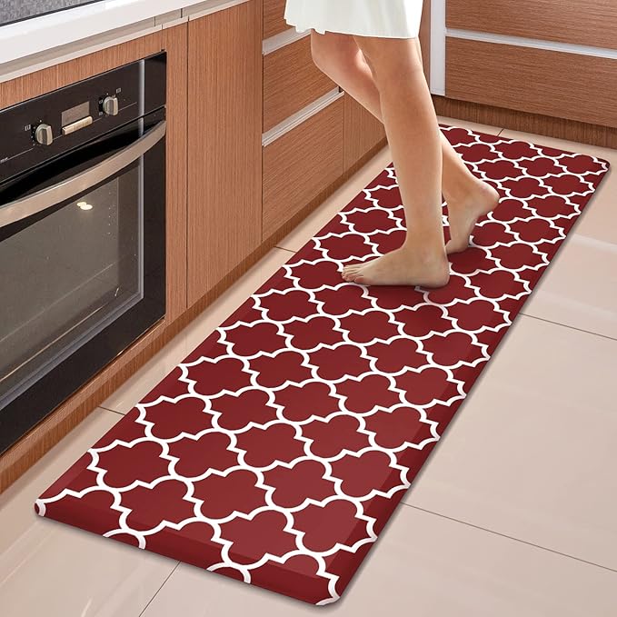 WISELIFE Kitchen Mat Cushioned Anti-Fatigue Kitchen Rug,17.3"x 60",Non Slip Waterproof Kitchen Mats and Rugs Heavy Duty PVC Ergonomic Comfort Mat for Kitchen, Floor Home, Office, Sink, Laundry,Red