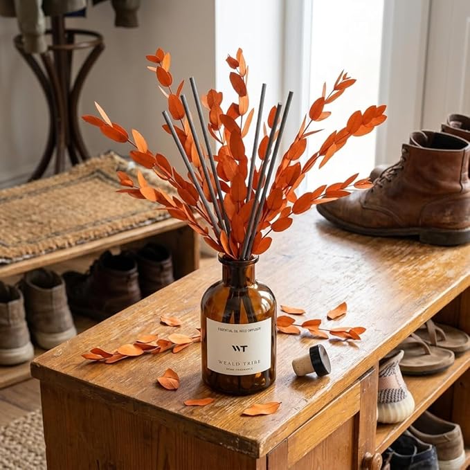 WEALD TRIBE Reed Diffuser Set for Bathroom Air Fresheners, Oil Diffuser Sticks | Sandalwood & Ebony Scent 4.0 fl oz Home Fragrance with Sticks Defusers | House Bedroom Office Shelf Decor