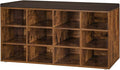 DINZI LVJ Shoe Storage Bench with Cushion, Cubby Shoe Rack with 12 Cubbies, Adjustable Shelves, Multifunctional Shoe Organizer Bench for Entryway, Mudroom, Hallway, Closet and Garage, Rustic Brown