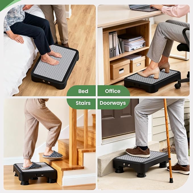 SOYO Mobility One Step Stool, Heavy Duty Indoor Outdoor Non-Slip Small Step Platform Assistive Device for Adult Elderly, Standing Support and Step Riser for Car, Bed, Door, Stair, Bathroom, Black-Gray