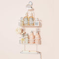 SWTYMIKI Bathroom Shower Caddy Hanging - 3 Tier Rustproof Over Shower Head Organizer, No Drilling Bathroom Shelf with 16 Hooks & Soap Holder, Anti-Swing Rack for Shampoo,Sponge,Towel, White, Medium