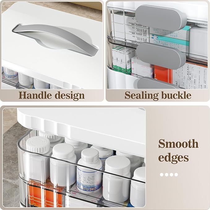 ARSTPEOE 3-Tier Medicine Organizer - Portable Medicine Cabinet with Plastic Handle, Multipurpose Medical Box, Pill Organizer, Empty First Aid Kit for Home
