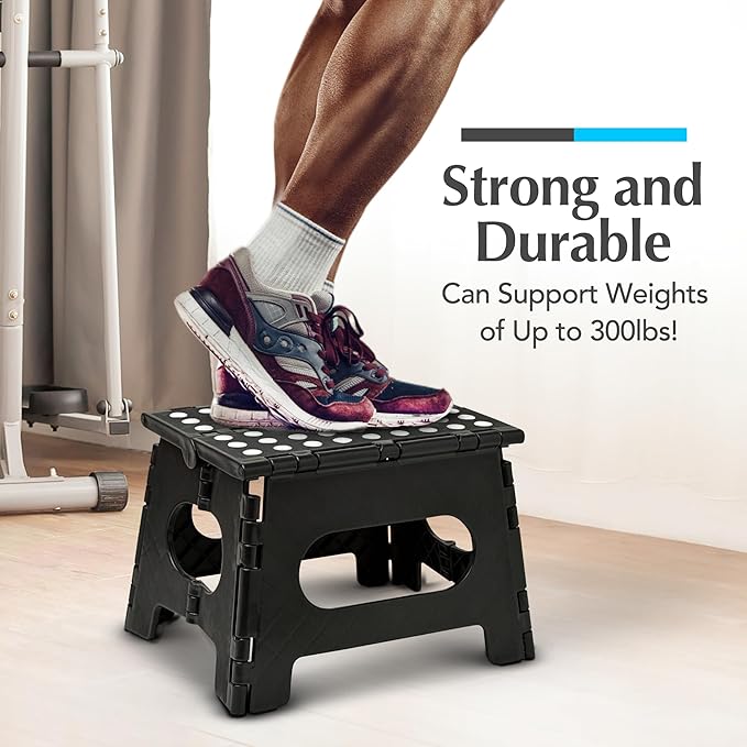 Handy Laundry Folding Step Stool - Sturdy Enough Collapsible Stool to Support Adults - Opens Easy with One Flip - Great for Kitchen, Bathroom or Bedroom (Black - 9 Inch)