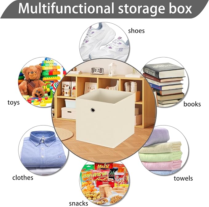 13x13x13 storage cube bins,collapsible fabric storage cubes Decorative storage basket,13 inch Record cube storage box for shelves,shelf,drawer,bathroom organizer,Set of 3 (Creamy-White）