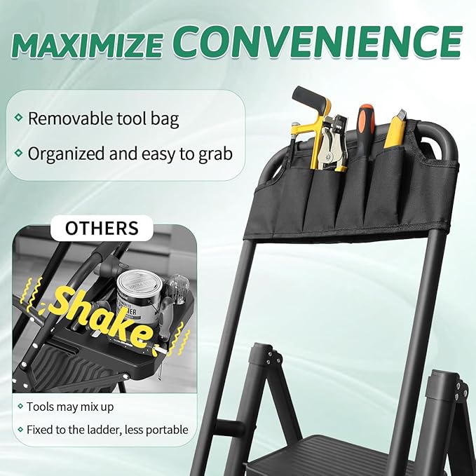 5-Step Folding Ladder with Handrails, Heavy Duty Ladders for Home & Kitchen, Folding Ladder Easy to Store, Tall Ladder for Adults, Anti-Slip & Space-Saving Step Ladder, 330 Lbs Capacity