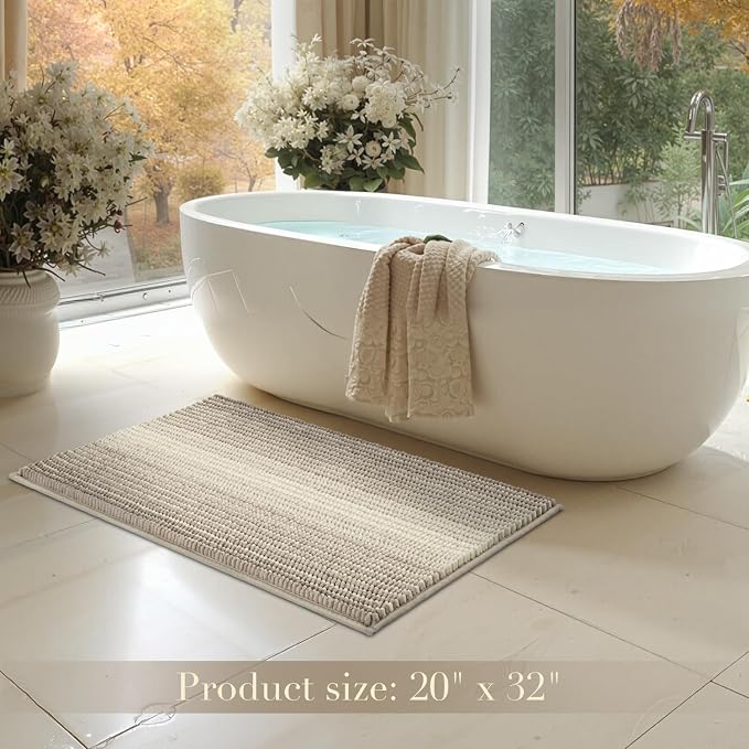 BSICPRO Bathroom Rugs, Bath Mat Non Slip 20 x 32 Inches Water Absorbent Chenille Floor Mats Machine Washable (Sand)