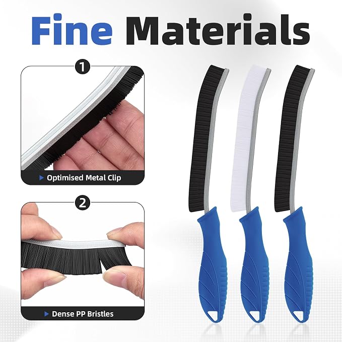 FOOGWEE Hard Bristle Crevice Cleaning Brush - Cleaning Supplies - Grout Cleaning Brushes for Household Use - Crevice Cleaning Tool for Bathroom, Home and Kitchen (3, Blue)