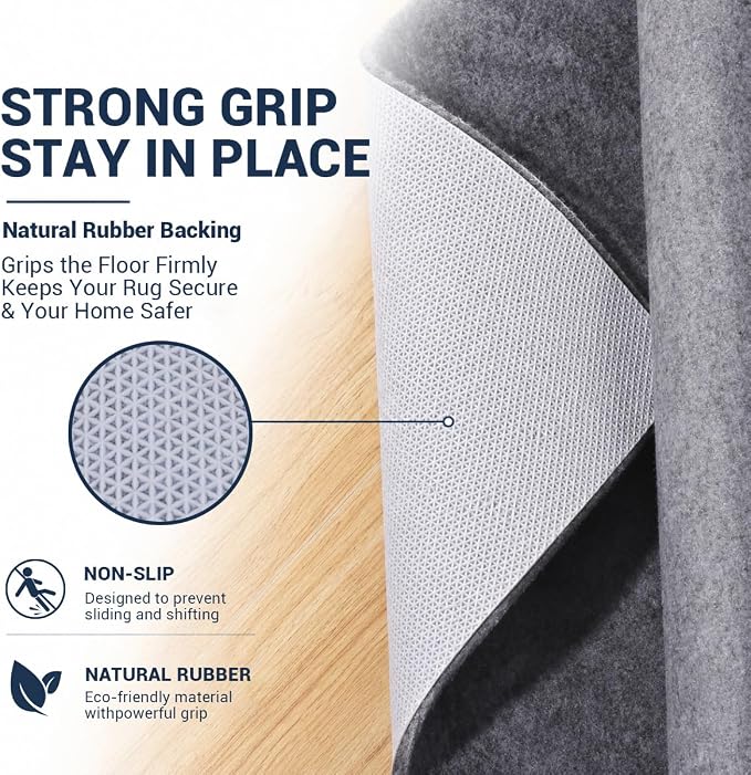 Non Slip Rug Pad 3x5 Ft, 1/8 Inch Thin Felt & Rubber Backing, Non Skid Rug Gripper for Hardwood Floors, Anti-Slip Carpet Pad for Area Rugs, Floor Protection, Moisture Resistant & Easy Trim