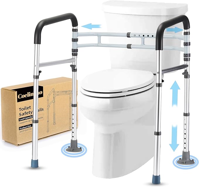 Toilet Safety Rails (300 LB) – Adjustable, Foldable Toilet Handle Frame for Elderly & Disabled Adults, Supports All Toilet Types