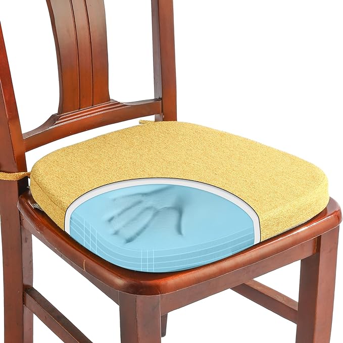 SINOSSO 1 Pack Memory Foam Chair Cushions for Dining Chair, Friendly Woven Fabric 16" U-Shape Comfortable Kitchen Chair Pad, Removable Slip Resistant Seat Cushion (1 Piece, Yellow)