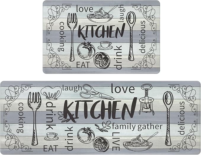 HEBE Kitchen Rugs Set of 2, Cushioned Anti Fatigue Kitchen Mats for Floor, Non Slip Waterproof Comfort Standing Desk Mat Carpet for Sink, Stove, Laundry Room