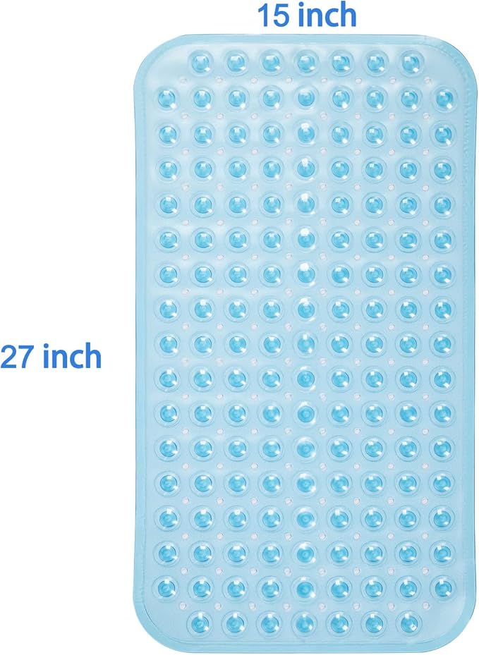 AmazerBath Bath Tub Mat, Medium Size 27.6 x 15 Inches Non-Slip Shower Mats with Suction Cups and Drain Holes, Bathtub Mats Bathroom Mats Machine Washable (Clear Blue)