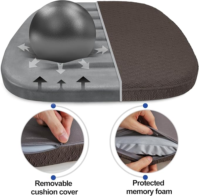 BUYUE Luxury 100% Pure Memory Foam Chair Cushions 4 Pack, Jacquard 16" U-Shape Comfortable Dining Chair Pads, Removable Slip Resistant Kitchen Chair Seat Cushions, (Set of 4, Brown)