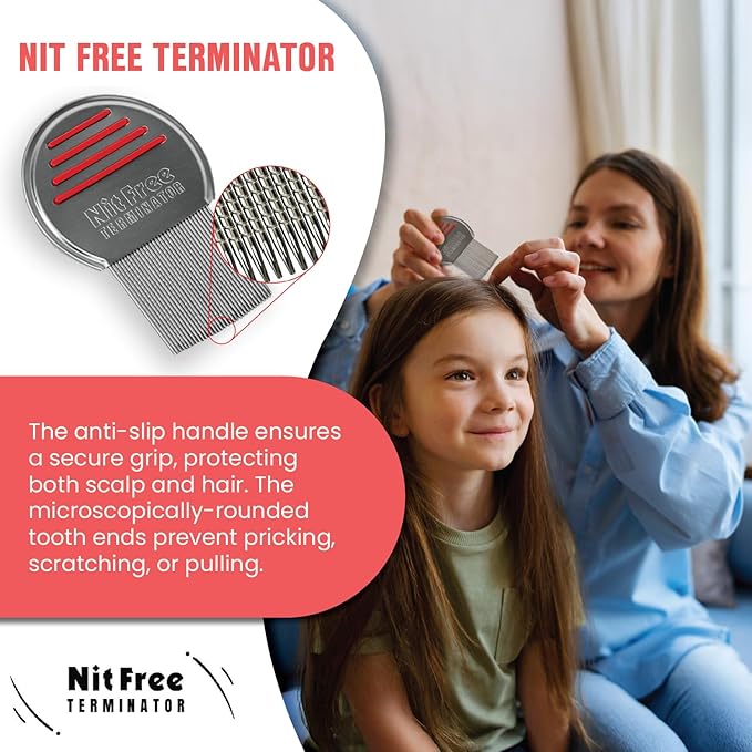 Nit Free Terminator Lice Comb - Professional Stainless Steel Comb for Effective Head Lice Treatment (Colors May Vary) (Pack of 3)