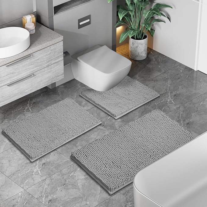3 Piece Bathroom Rug Set Non Slip 3 Piece Bath Rug Set Ultra Soft Bath Rug,Absorbent Shaggy Bath Mat,Perfect Plush Bathroom Mats Sets with U-Shaped Toilet Mat