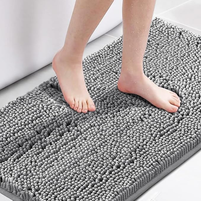H.VERSAILTEX Microfiber Bath Rugs Chenille Floor Mat Ultra Soft Washable Bathroom Dry Fast Water Absorbent Bedroom Area Rugs, 24 x 42 - Inch, Grey